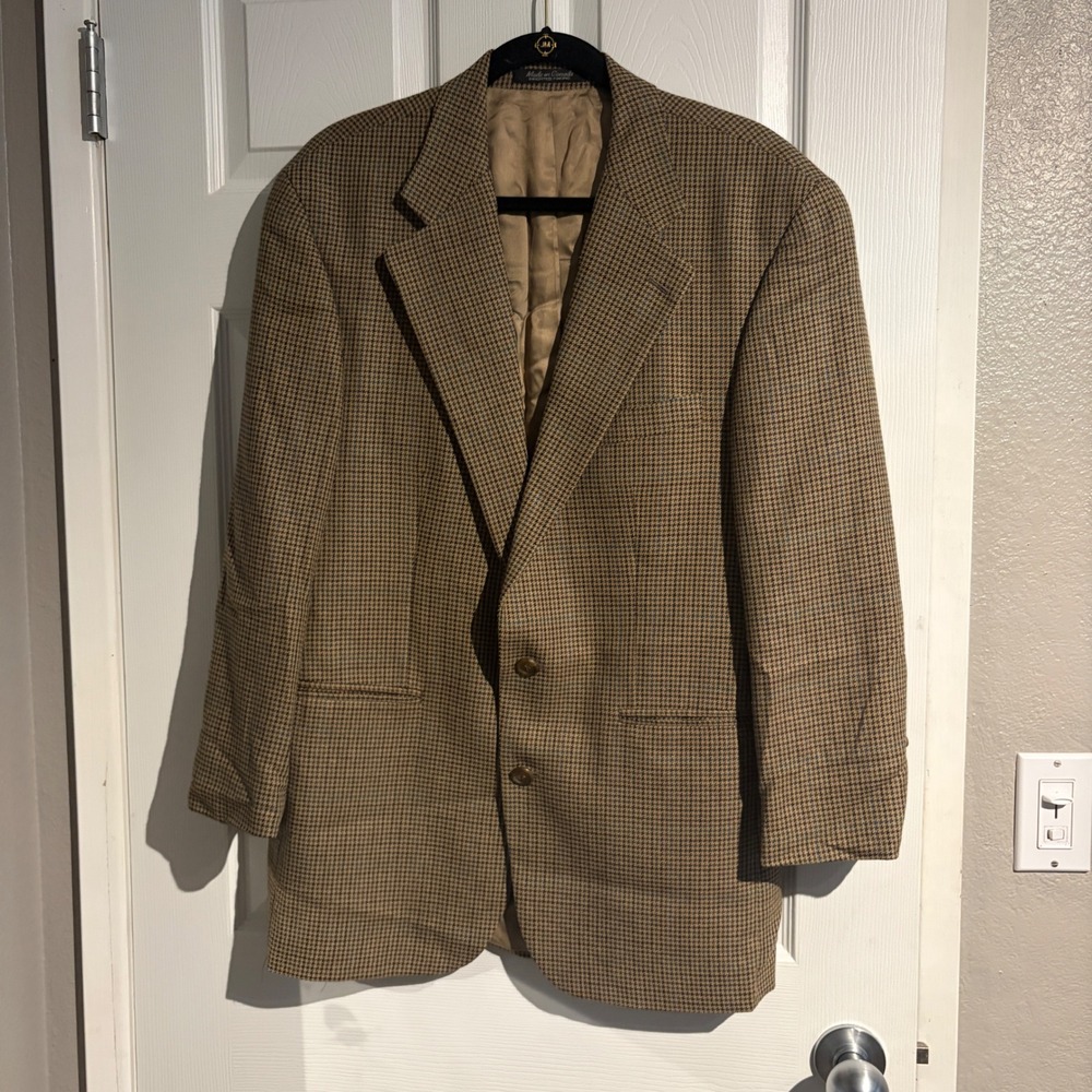 Chaps Ralph Lauren Silk Wool Houndstooth Blazer Sport Coat Tan Brown 40R Canada